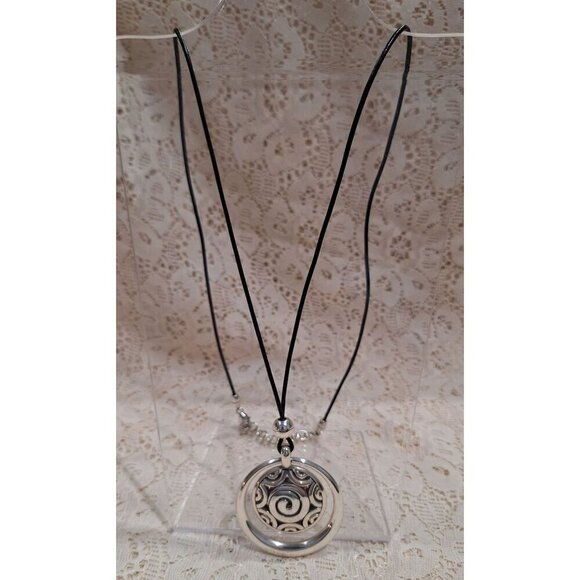 Brighton Jewelry - Brighton Silver Spiral Pendant Necklace With Adjustable Chain & Black Cord